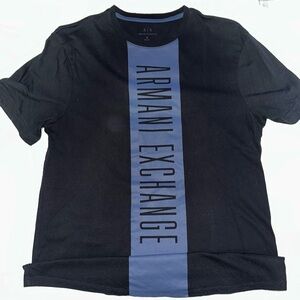 Armani Exchange Men's Black Tee with Blue Stripe